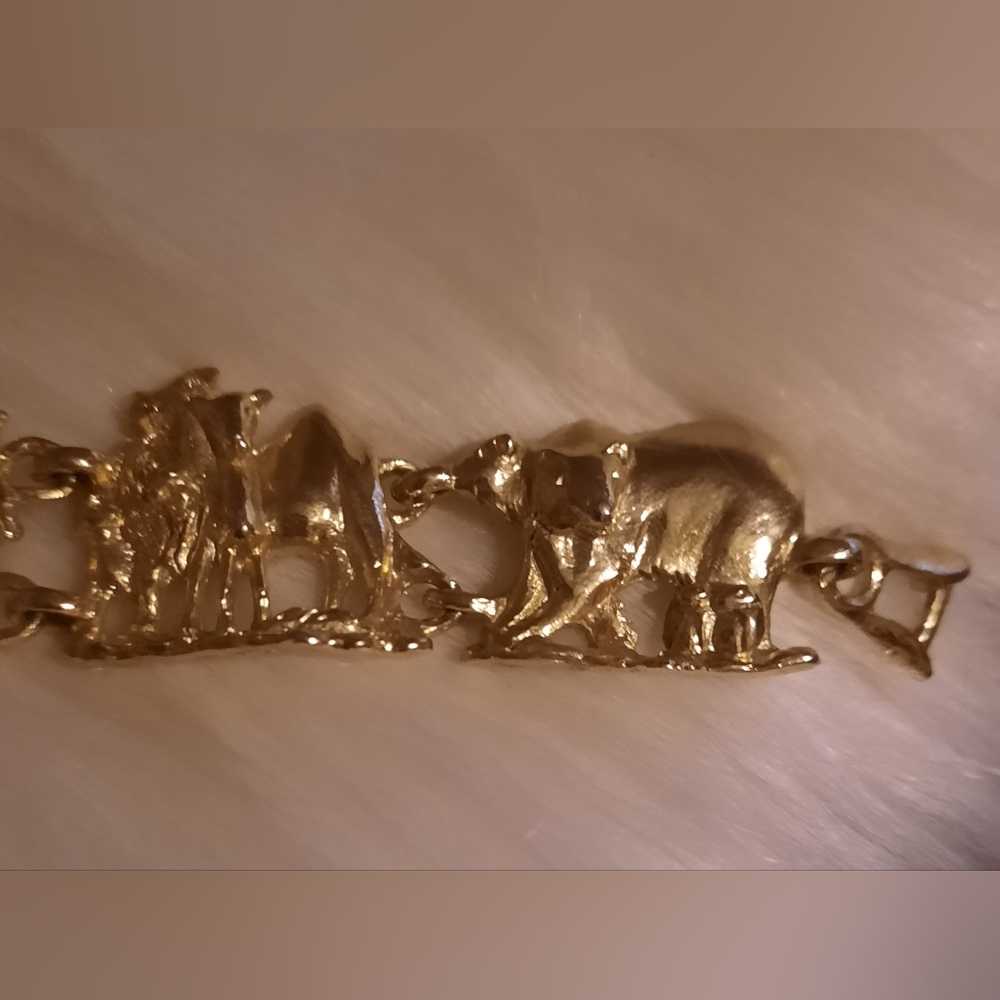 Noah's Ark Gold Colored Link Bracelet panel figural ark and animal vintage - Picture 5 of 14